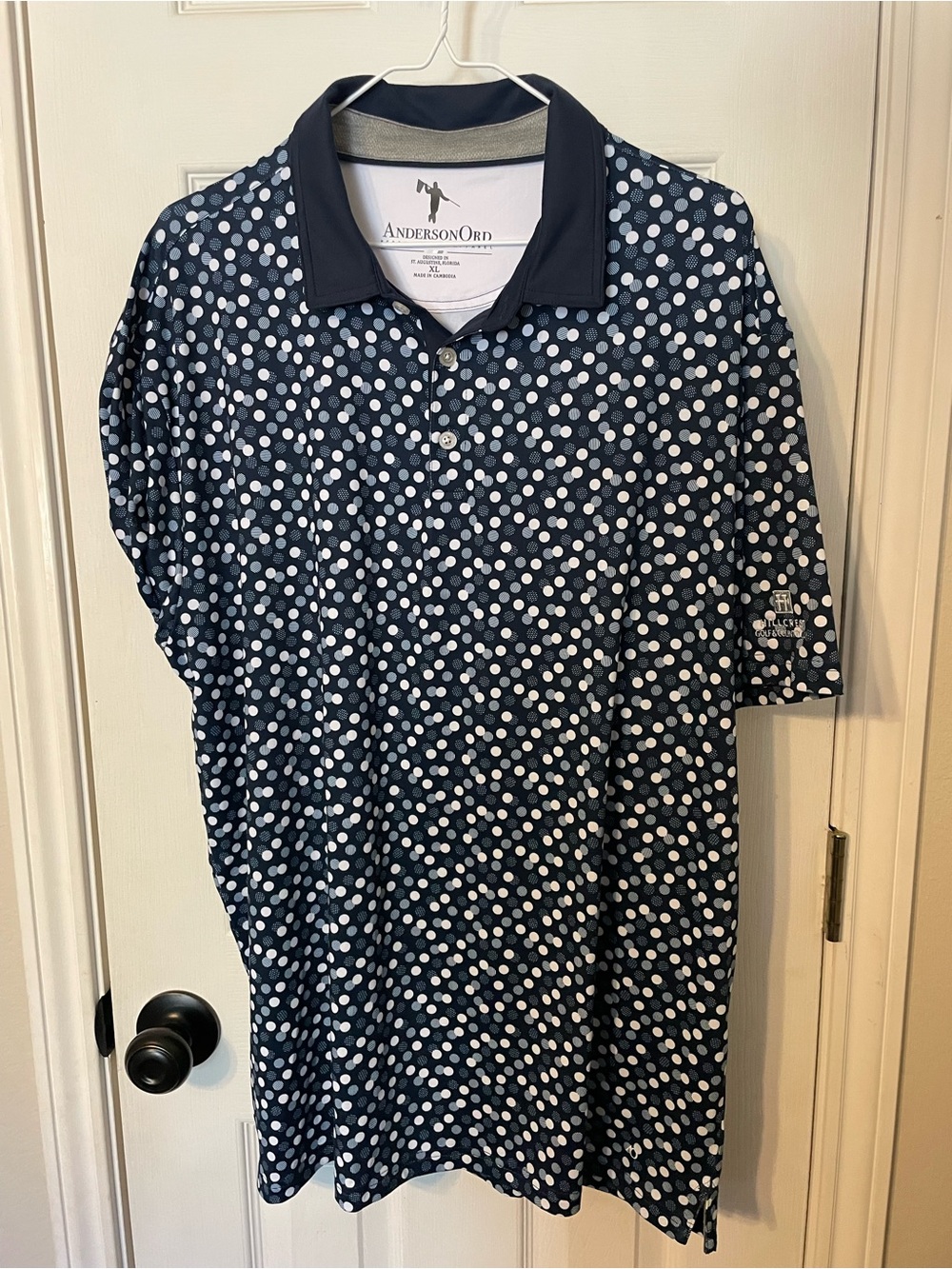 AndersonOrd Men’s Navy Polo with White Dot Print